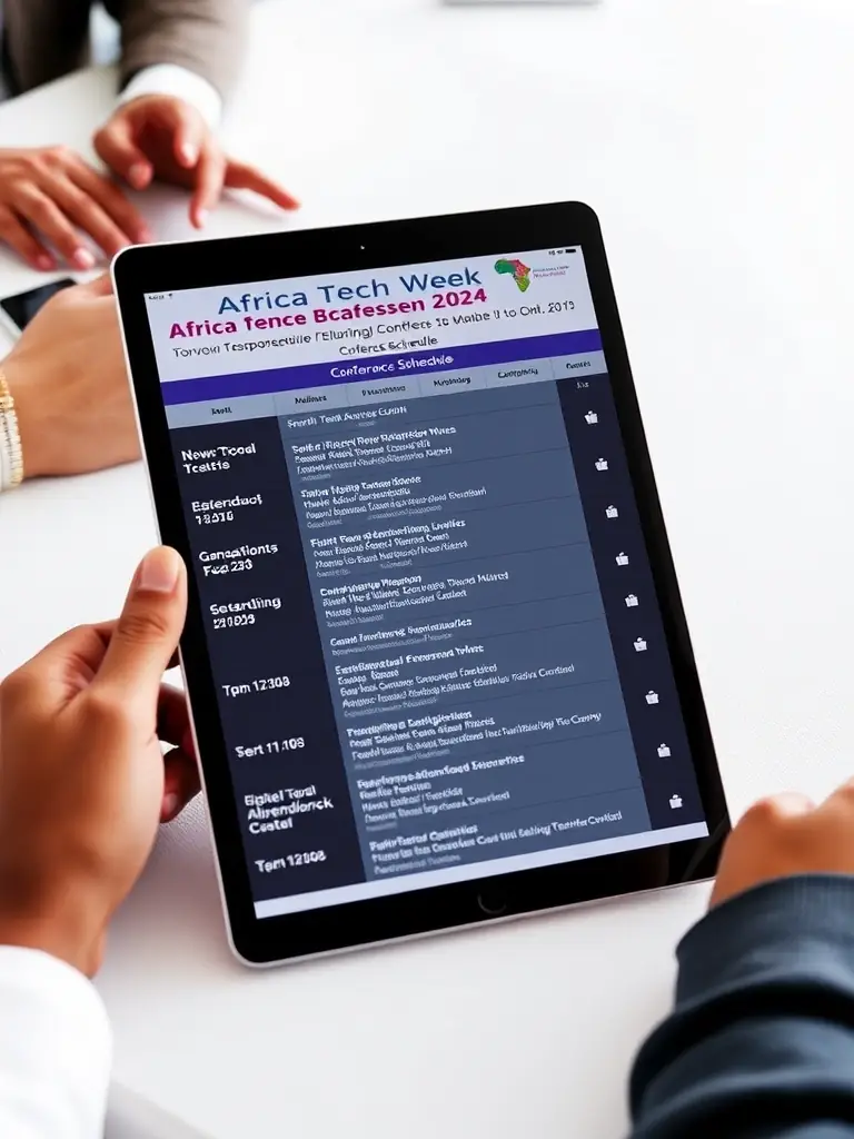 A photograph of the conference schedule for the Africa Tech Week 2024, emphasizing the various tracks and networking events.